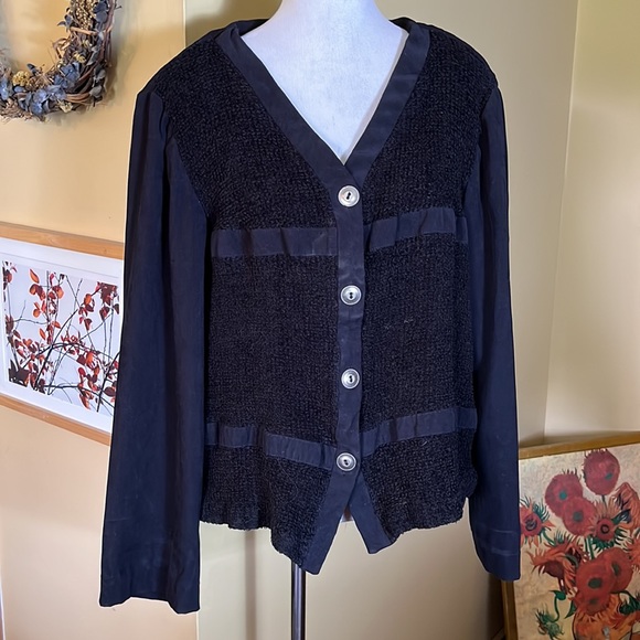 Vintage KC SPENCER Size XL/1X
Black Blouse Velvety Stripe Textured Lagenlook - Picture 10 of 14